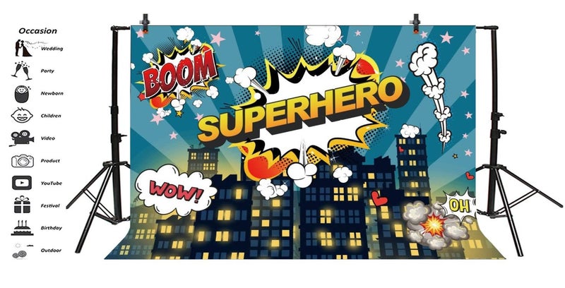 Yeele 10x8ft Little Superhero Backdrop Comic City Night Scene Building Background For Photography Boy Girl Children Birthday Baby Shower Party Banner Photo Booth Youtube Video Shoot Studio Props - Image 3